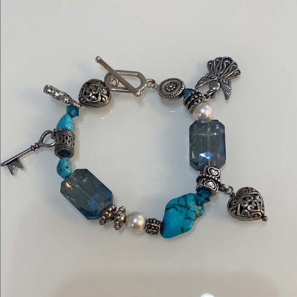 Silver and Turquoise Charm Bracelet - Picture 1 of 5